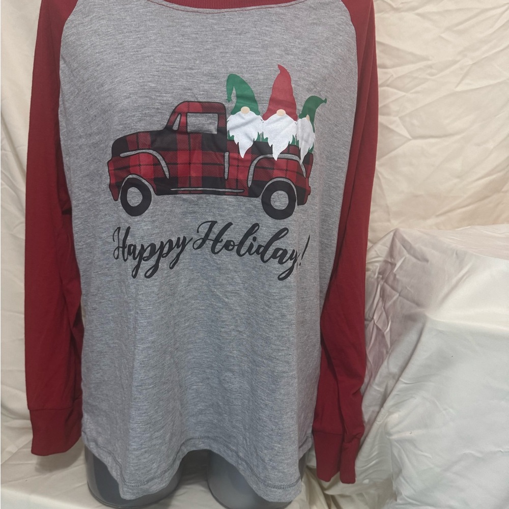 Plaid Truck Red and Gray Long Sleeve Tee